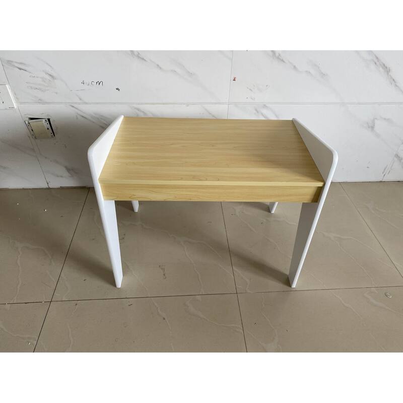 White and Beige Kids Table and Chair Set MDF Wood Durable Modern Design for Study Play and Arts Activities