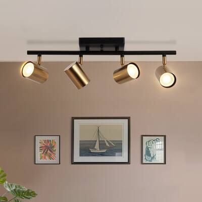 Modern Farmhouse 4-Light Gold Semi-Flush Mount Ceiling Light Track Lighting Industrial Spotlights - L 19.5" x W 6.5" x H 4.5"