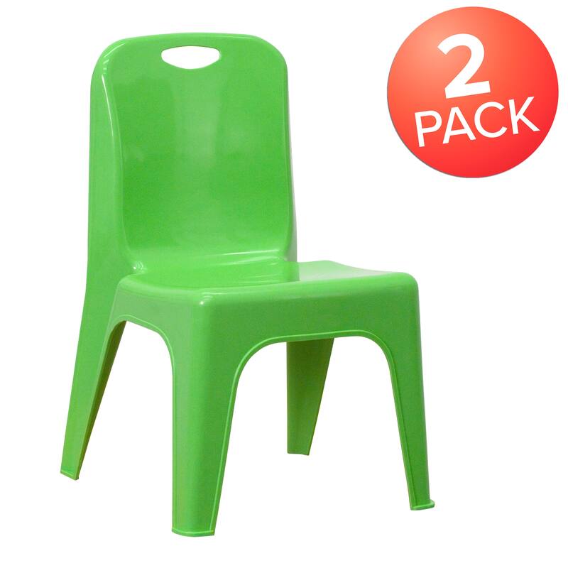 2 Pack Plastic Stackable School Chair with Carrying Handle and 11"H Seat