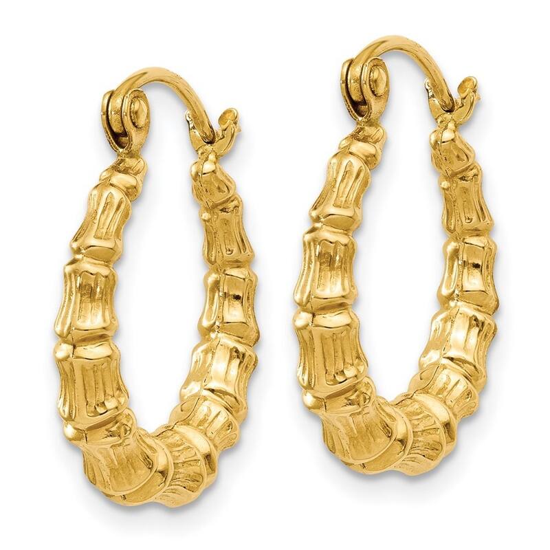 Curata 14k Yellow Gold Bamboo Design Hoop Earrings (2mm x 11mm)