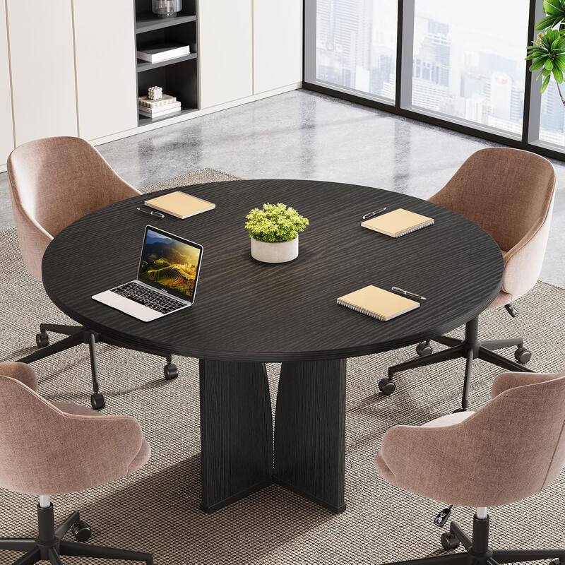39" Round Conference Table for 4 Modern Wooden Meeting Table with Sturdy Base for Office/Training/Negotiation/Conference Room