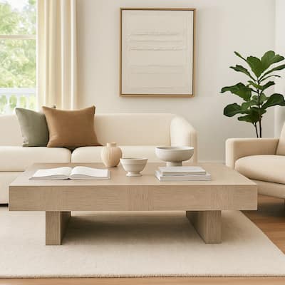 Laina Coffee Table, Light Grayish Brown Hardwood, Rectangular 60 Inch