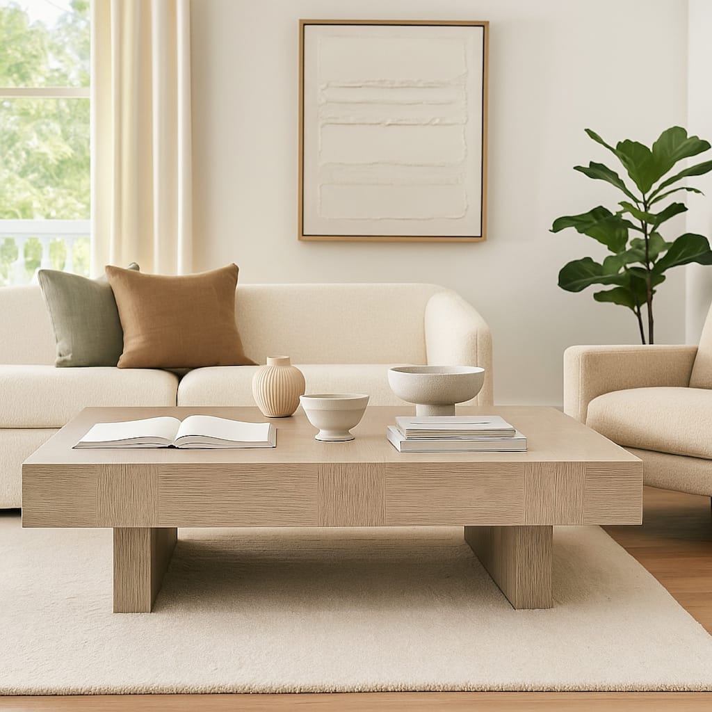 Laina Coffee Table, Light Grayish Brown Hardwood, Rectangular 60 Inch