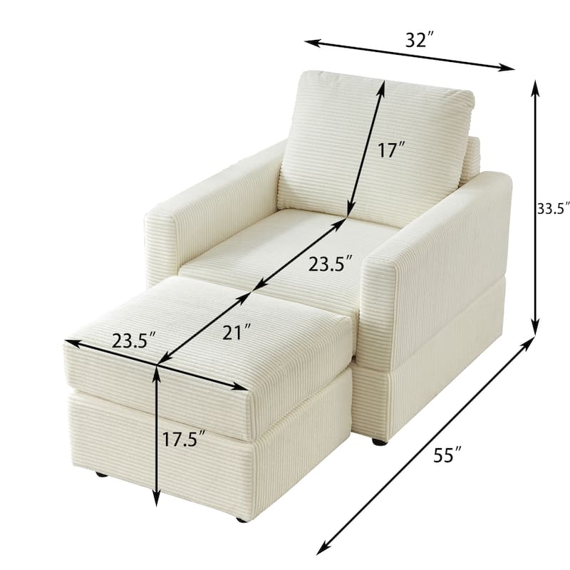 Corduroy Chaise Lounge Chair Set with Ottoman