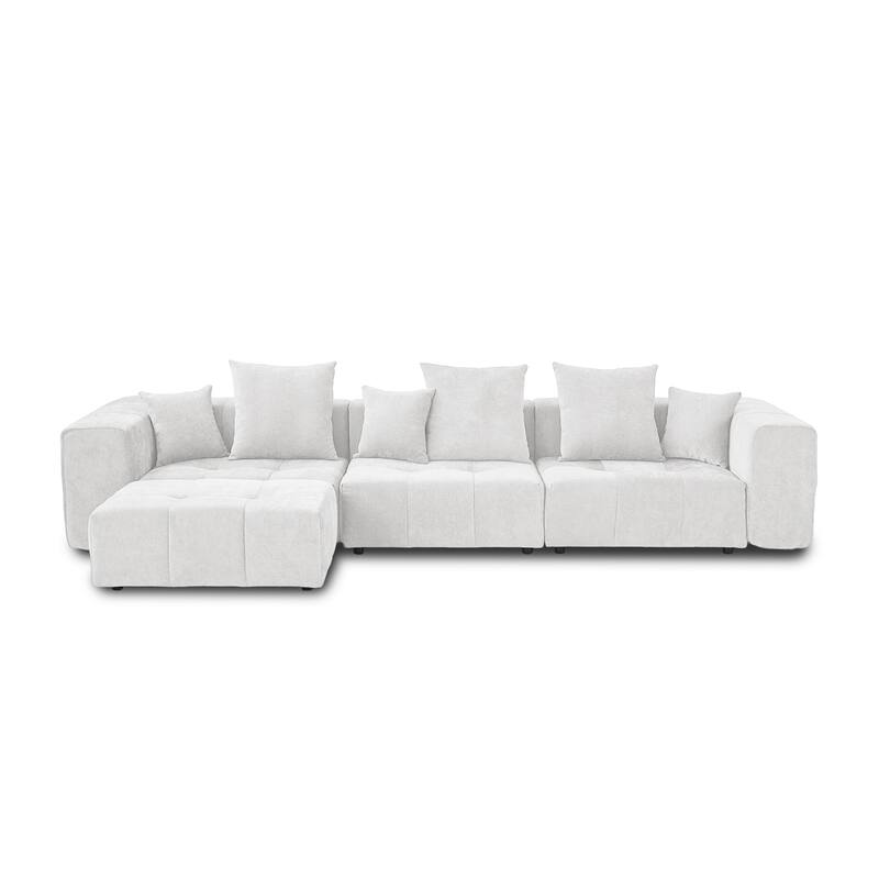 144.17" Linen Sectional Sofa L-shaped Modular Couch with Pillows for Living Room