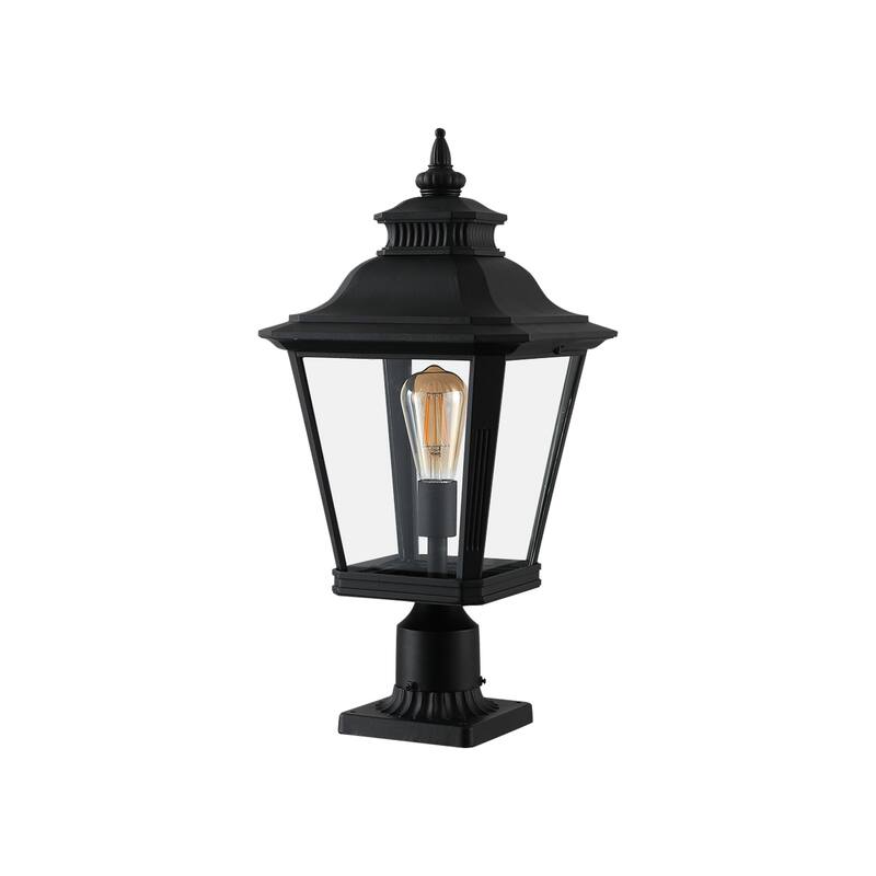 Single Pack Outdoor Post Lantern Light - Classic Black Metal and Clear Glass Pillar Lamp (Light Bulb Not Included) - Black