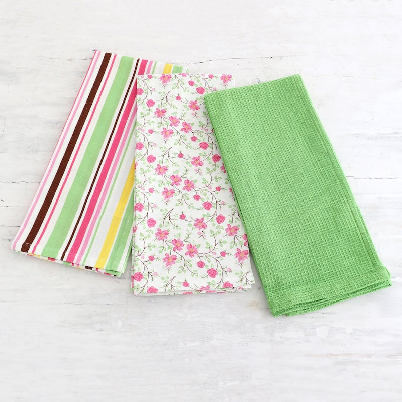 Novica Handmade Sweet Happiness Cotton Dish Towels (Set Of 3)