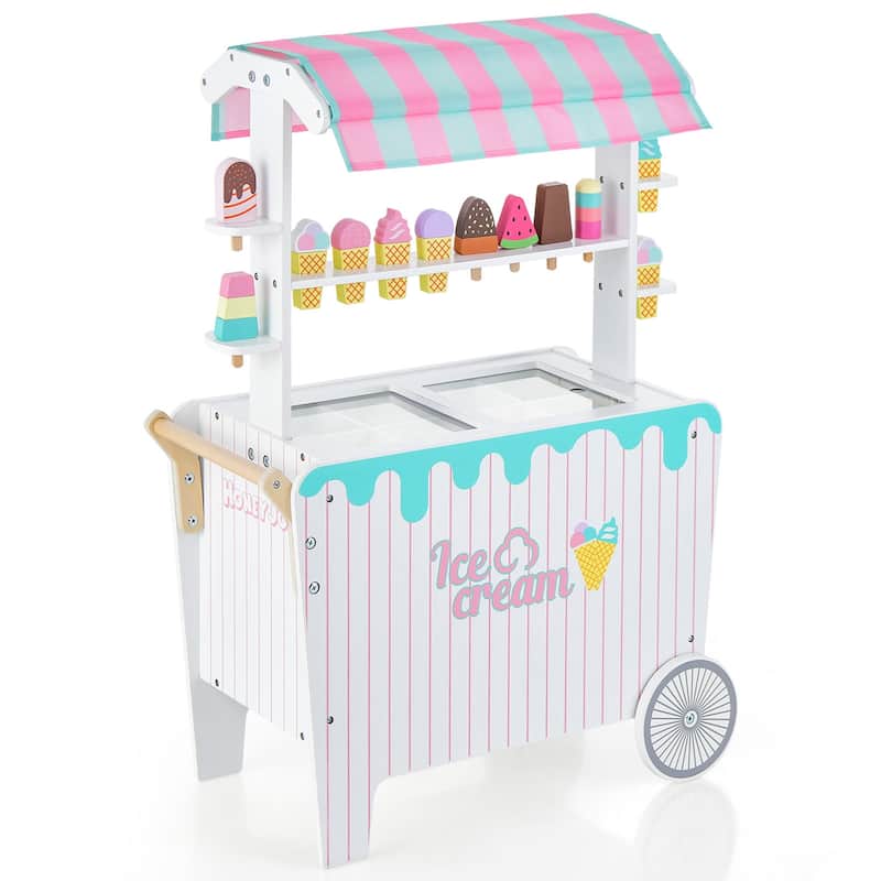 Kid's Ice Cream Cart Food Trunk Play Set w/ Display Rack Accessories - Kids