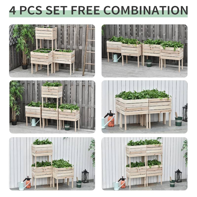4-Piece Indoor/Outdoor Elevated Garden Planter Box with Drainage Bag