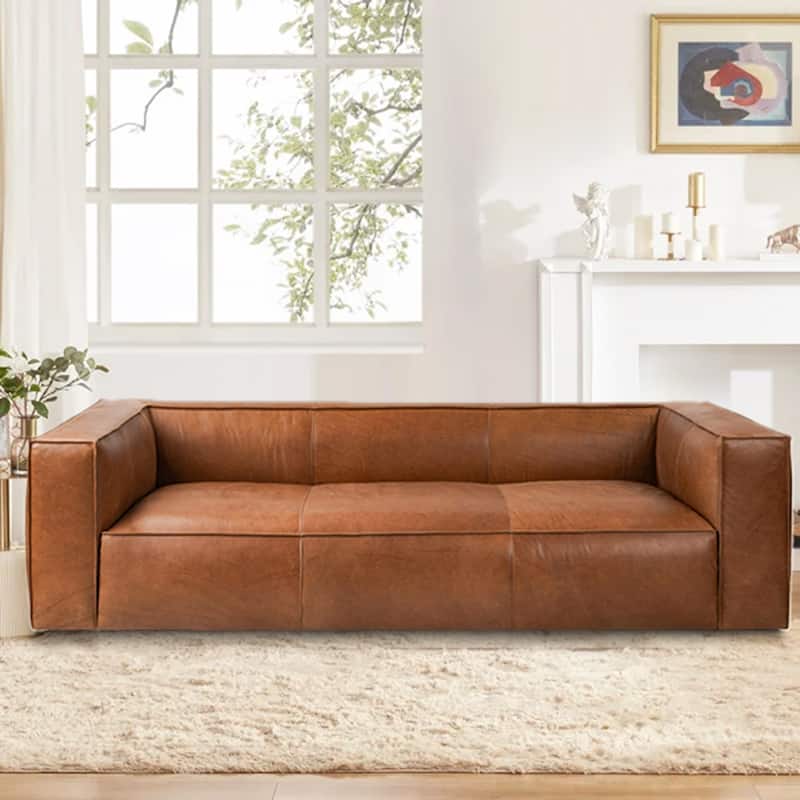 UR livingroom Full Aniline Leather Sofa Modern Genuine Leather Sofa Couch for Living Room - 100"W x 43"D x 26.25"H