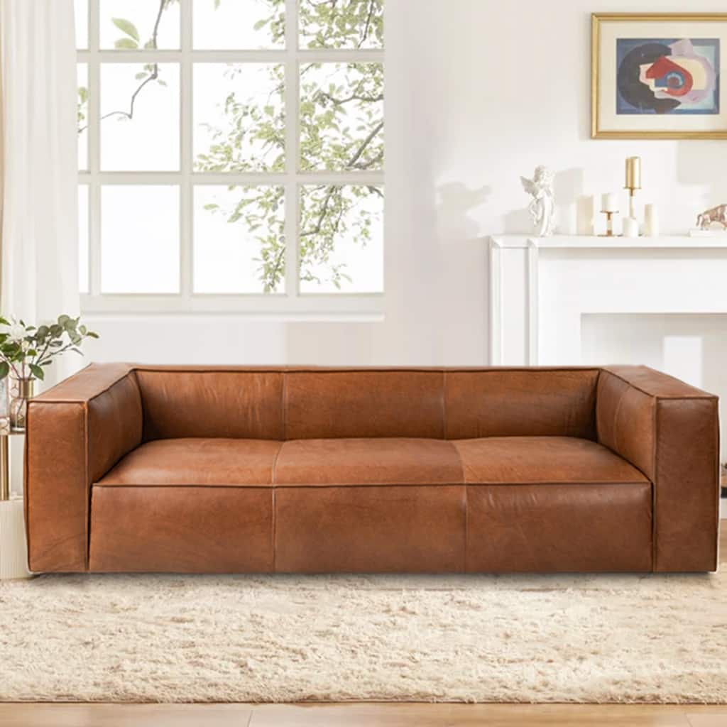 UR livingroom Full Aniline Leather Sofa Modern Genuine Leather Sofa Couch for Living Room - 100"W x 43"D x 26.25"H