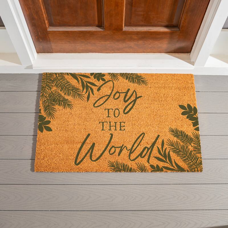 Shades of Green Coir Door Mat - "Joy To The World" - 36" x 24"