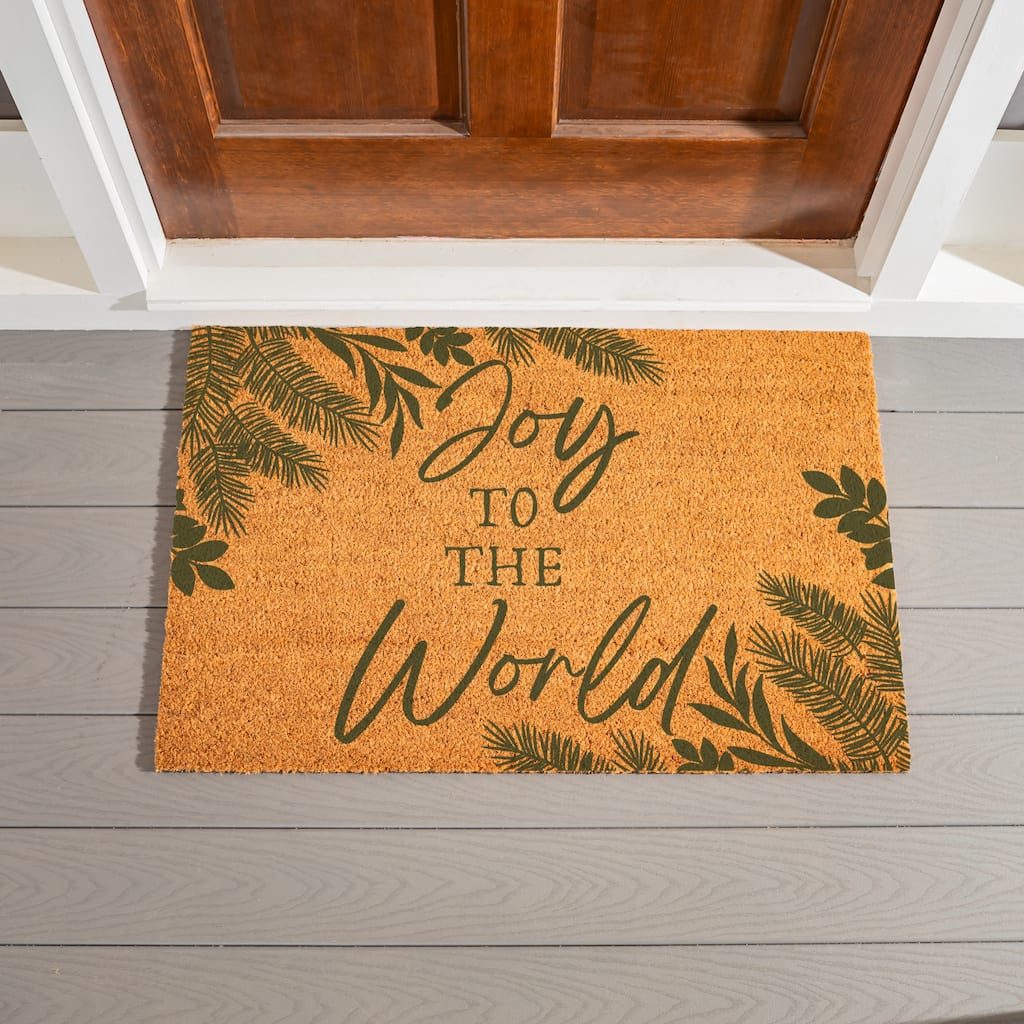 Shades of Green Coir Door Mat - "Joy To The World" - 36" x 24"