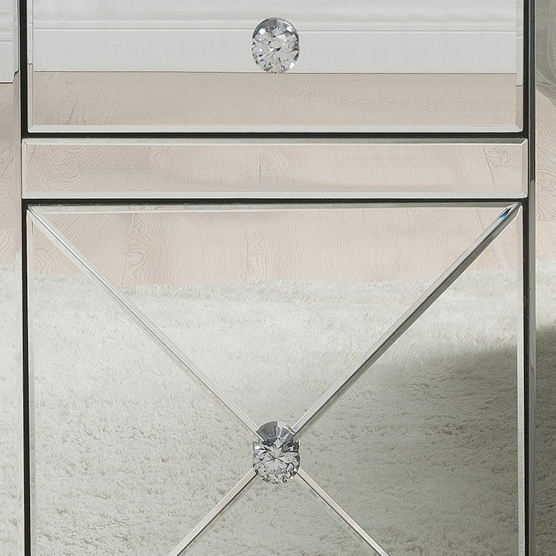 Wood & Mirror Nightstand with Crystal Inserts, Silver