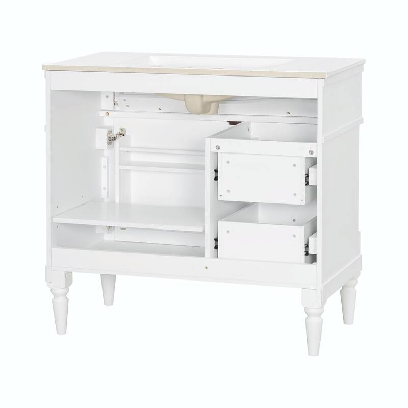 36" Bathroom Vanity with Sink, Freestanding Bathroom Cabinet with Ceramic Basin, Flip Drawer