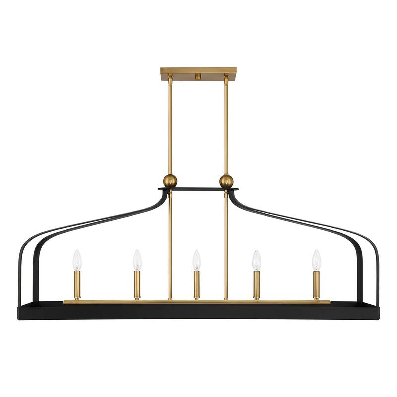 Sheffield 5-Light Linear Chandelier - Matte Black with Warm Brass Accents