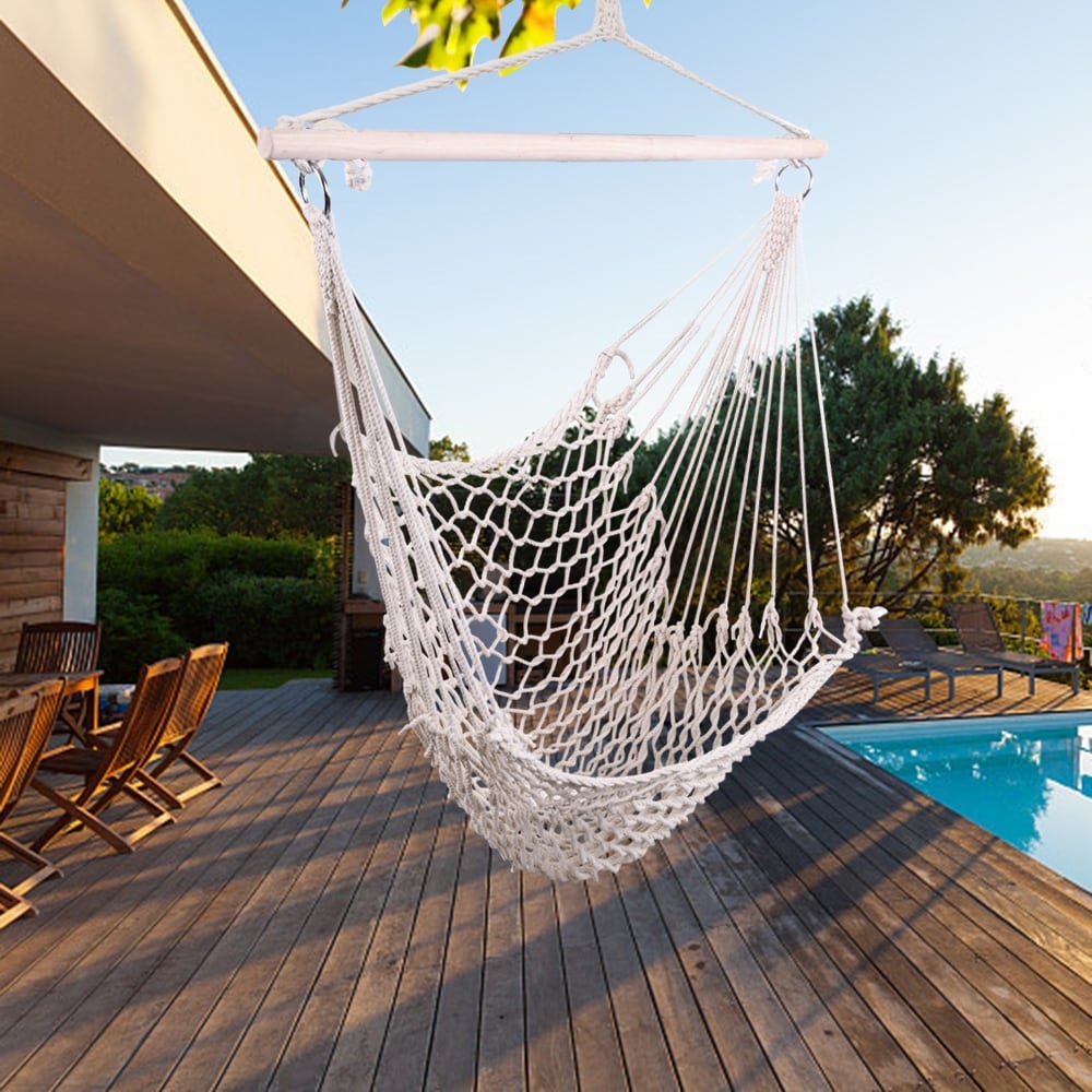 Outdoor Cotton Hanging Rope Air Sky Chair Swing beige Bed Bath