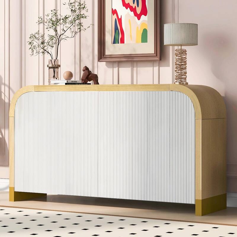 4-door Unique Wave Pattern Design Storage Cabinet - White