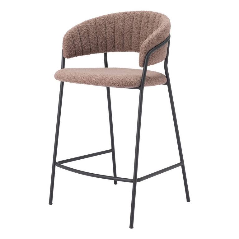 Set of Two 26" Brown and Black Shearling and Steel Low Back Counter Height Bar Chairs