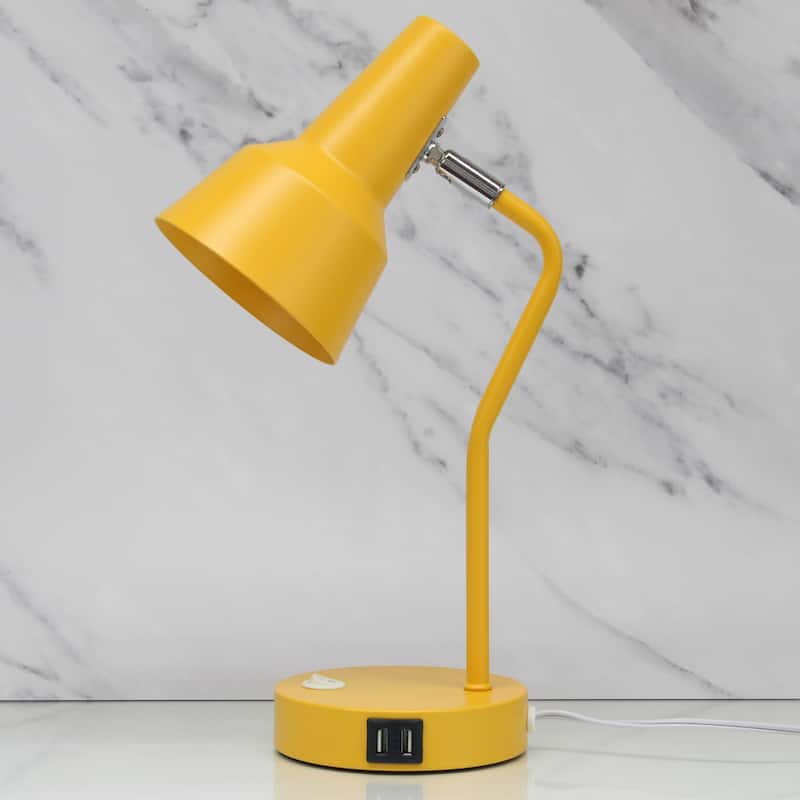 Modern Metal Gooseneck Desk Lamp with Dual USB Charging Ports Adjustable Arm Multiple Colors - 7.8" (L) x 5.2" (W) x 15.2" (H)
