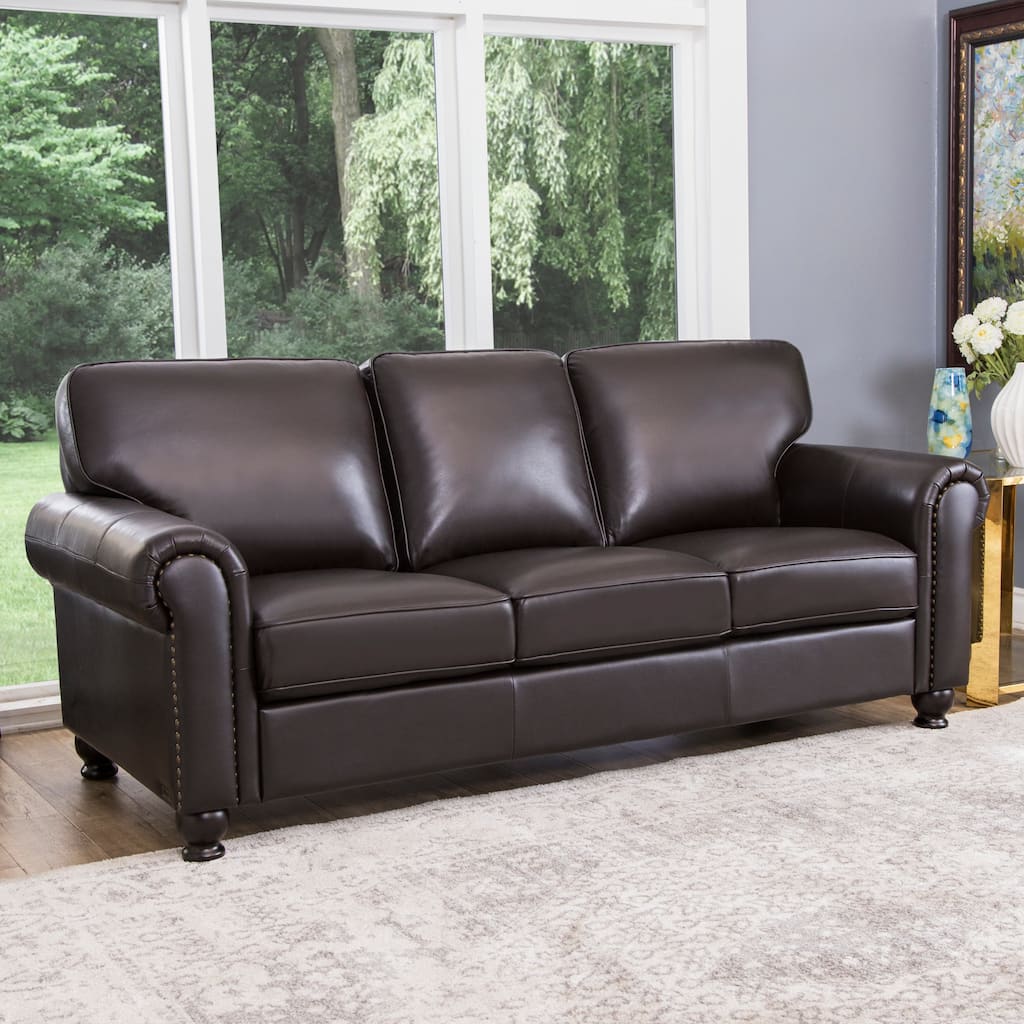 Abbyson London Brown Top Grain Leather Sofa