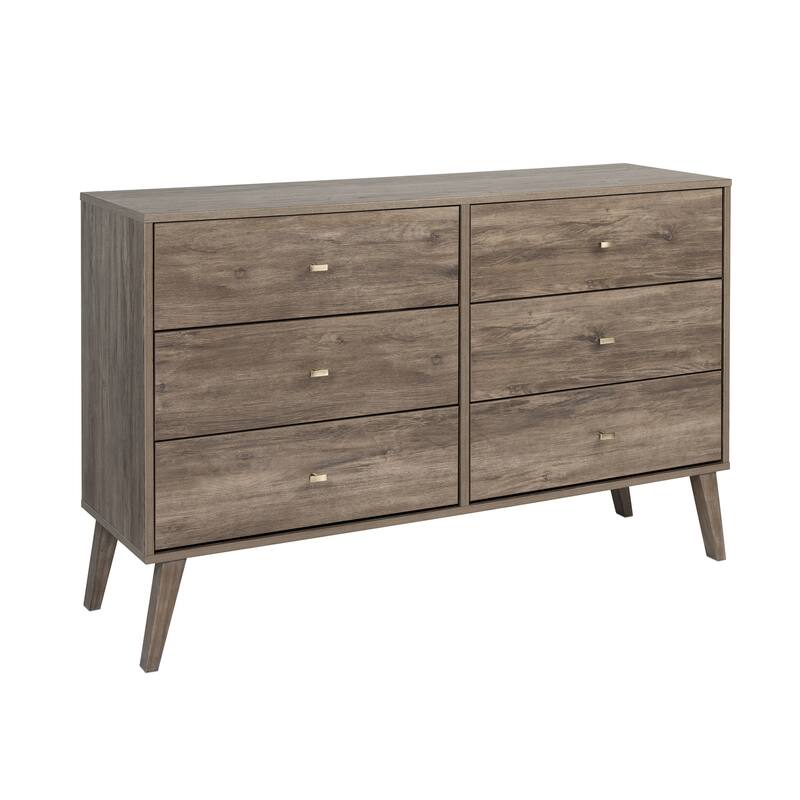 Prepac Milo Mid-Century Modern 6 Drawer Double Dresser for Bedroom, Chest of Drawers, Contemporary Bedroom Furniture