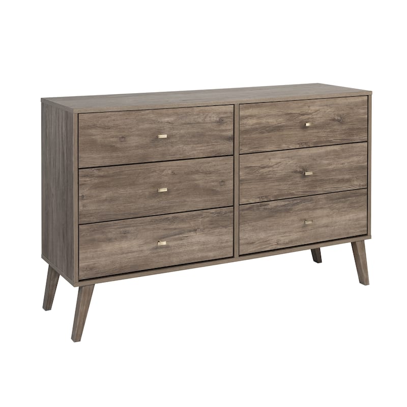 Prepac Milo Mid-Century Modern 6 Drawer Double Dresser for Bedroom, Chest of Drawers, Contemporary Bedroom Furniture
