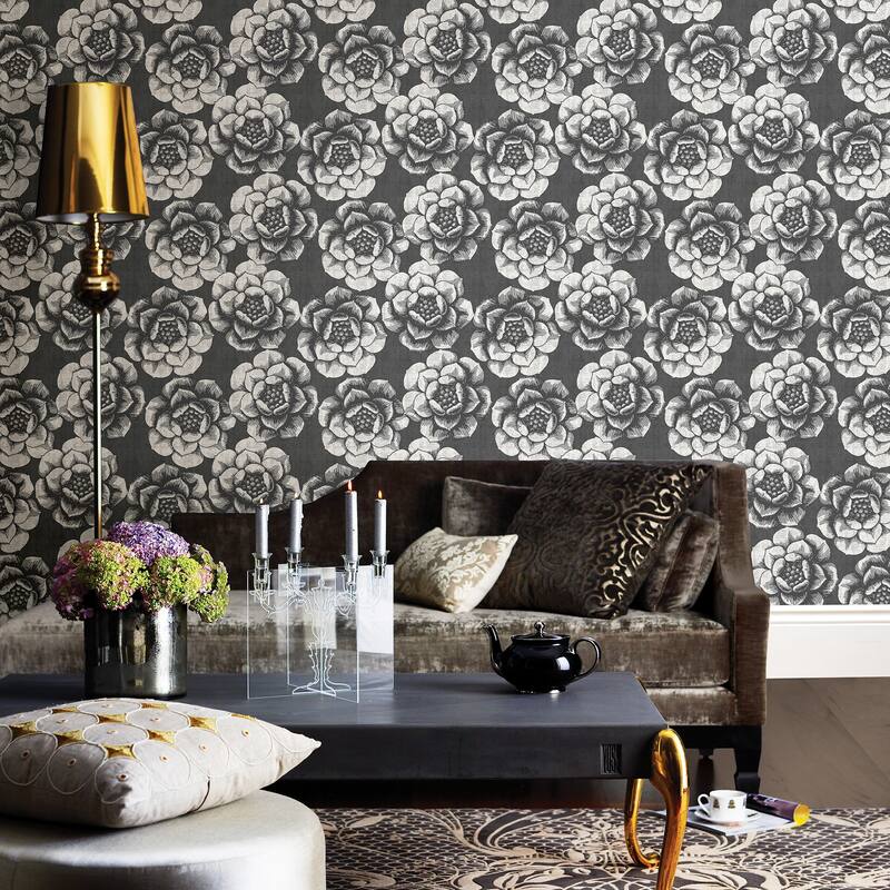 A-Street Prints Fanciful Black Floral Wallpaper