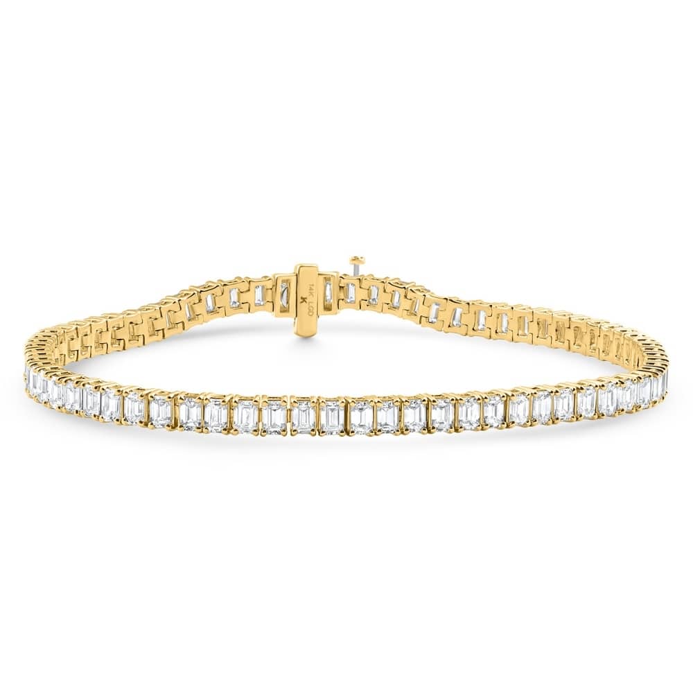 Bliss Diamond 7Ct Emerald Cut Diamond Tennis Bracelet 7" Yellow Gold