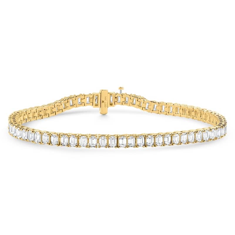 Bliss Diamond 7Ct Emerald Cut Diamond Tennis Bracelet 7" Yellow Gold