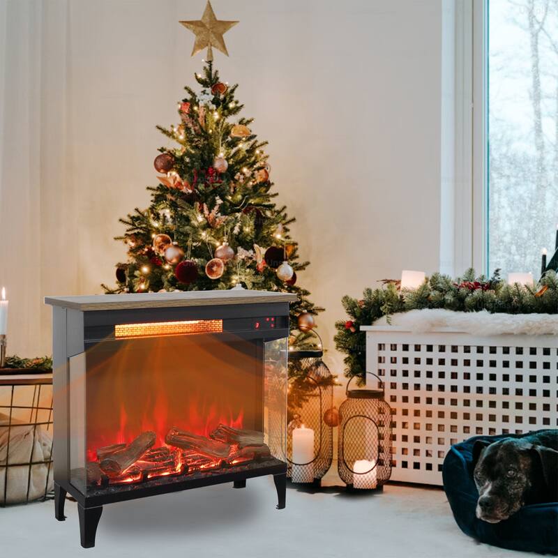 24 Inch 3-Sided Glass Freestanding Electric Fireplace with Feet