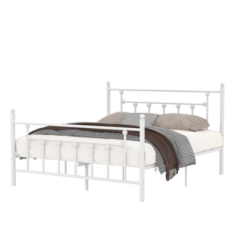 14 Inch Metal Victorian Platform Bed Frame with Headboard and Footboard, Heavy Duty Mattress Foundation with Steel Slats Support
