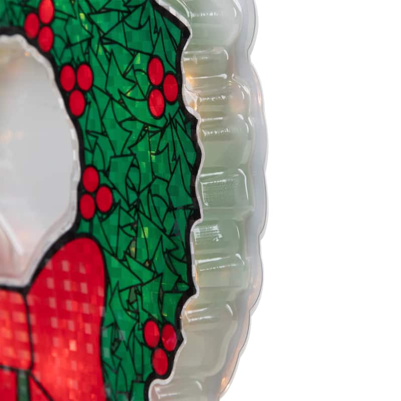 11" GreenRed Lighted Wreath Christmas Window Silhouette Decoration