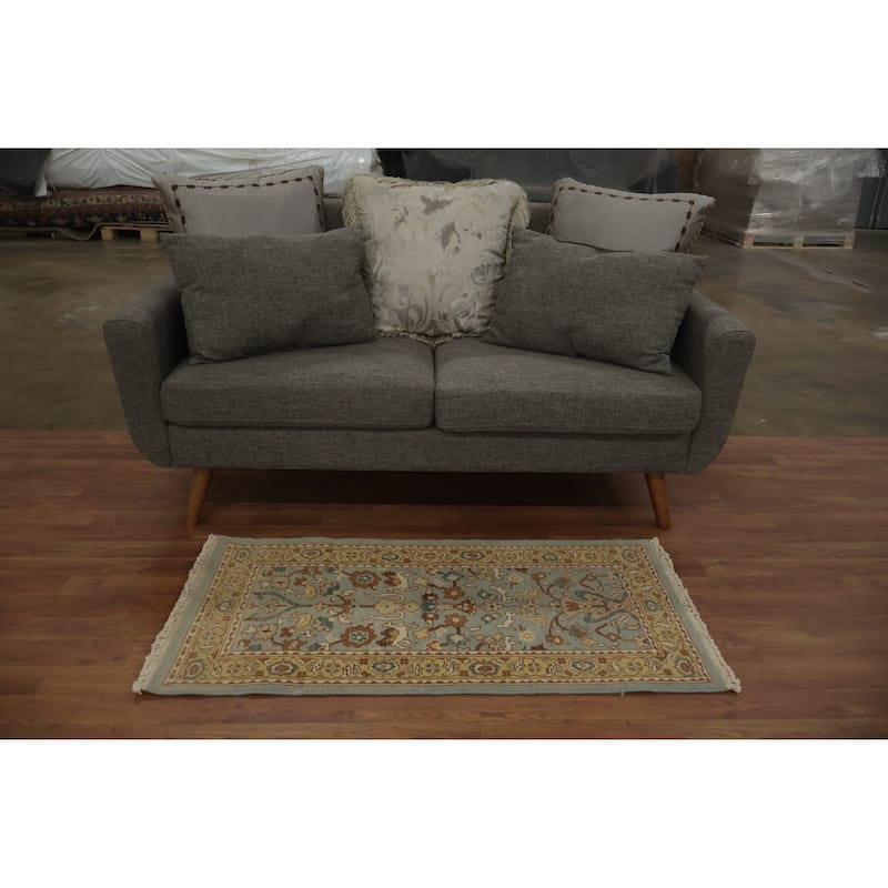 Hand Knotted Oriental 100% Wool Carpet Traditional Floral Navy Blue & Blues Ziegler Area Rug - 4' 0'' X 1' 11''