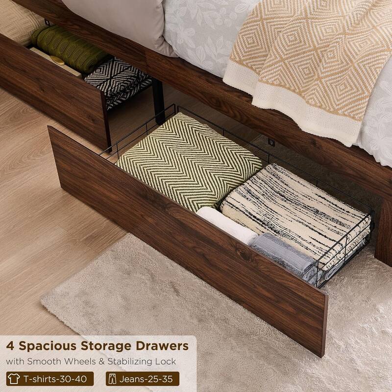 Modern King Size Bed Frame, 52" Tall Arched Recessed Headboard