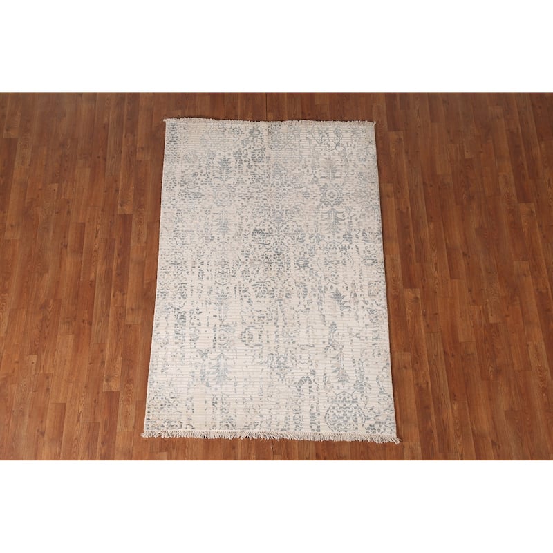 Abstract Oriental Accent Rug Handmade Striped Wool Carpet - 4'0"x 5'10"