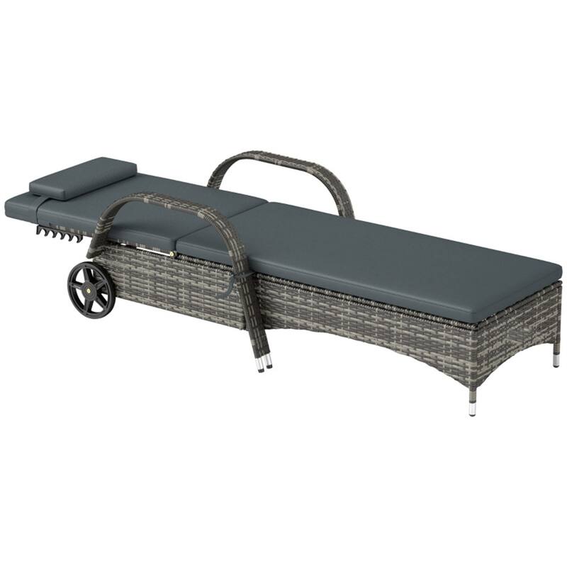Outdoor Poolside Chaise Lounge Chair Set with Adjustable Backrest Wheels Thick Cushions Steel Rattan Patio Garden Furniture - Mixed Gray, Charcoal Black & 1pc