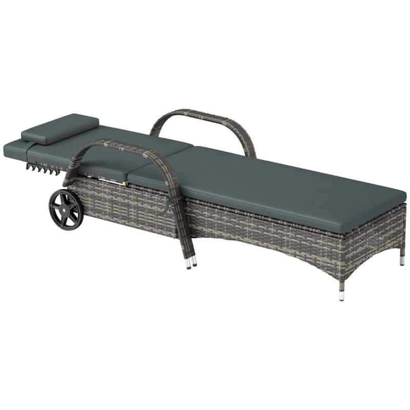 Outdoor Poolside Chaise Lounge Chair Set with Adjustable Backrest Wheels Thick Cushions Steel Rattan Patio Garden Furniture
