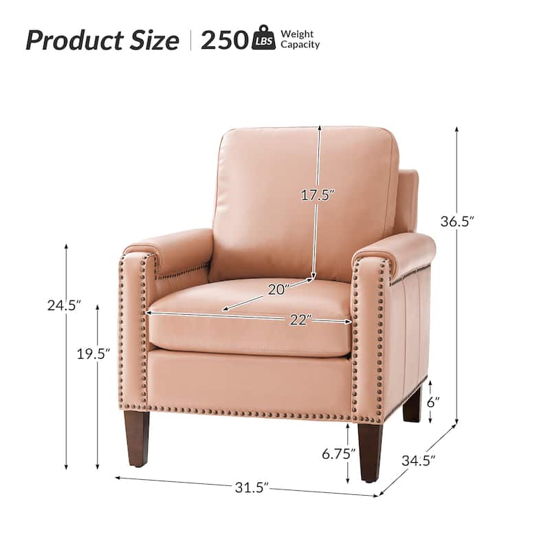 Kunz Transitional Genuine Leather Accent Chair with Removable Cushion and Nailhead Trims Set of 2 by HULALA HOME