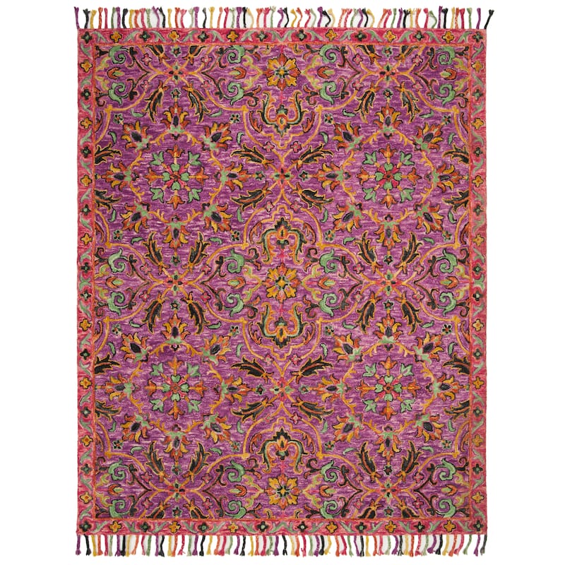 SAFAVIEH Handmade Blossom Sila Modern Floral Wool Rug - 6' Square - Purple/Multi