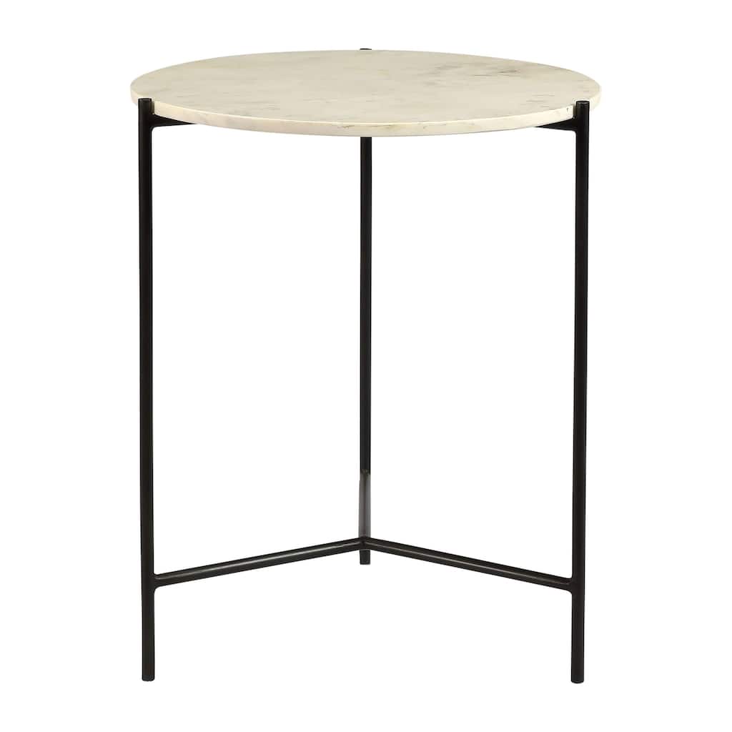 Velta 18-inch Diameter Round White Marble & Black Iron Side Table