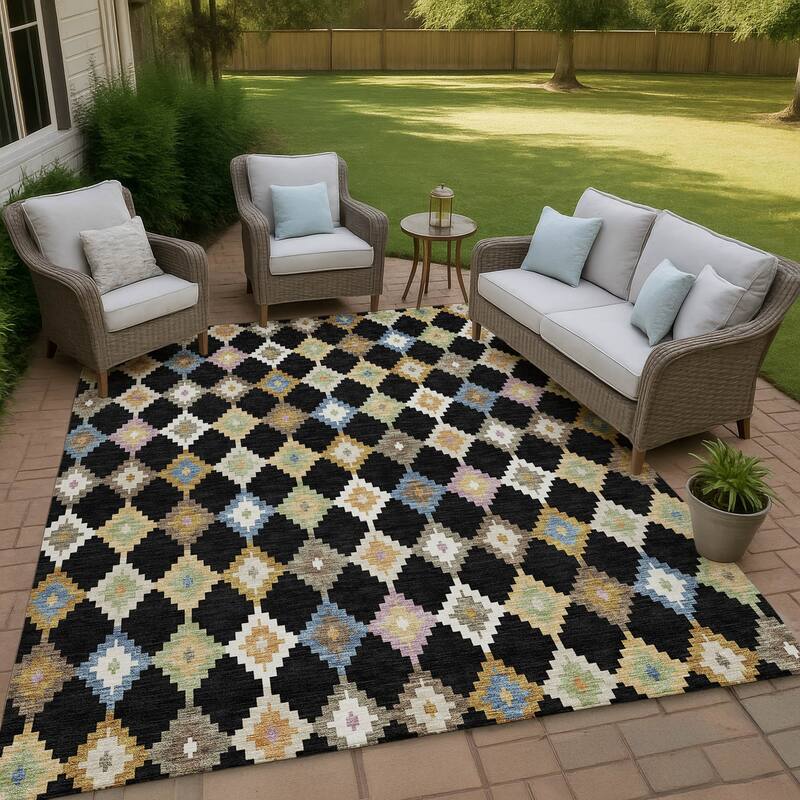 Machine Washable Indoor/ Outdoor Global Ahmet Chantille Rug - Black - 3' x 5'