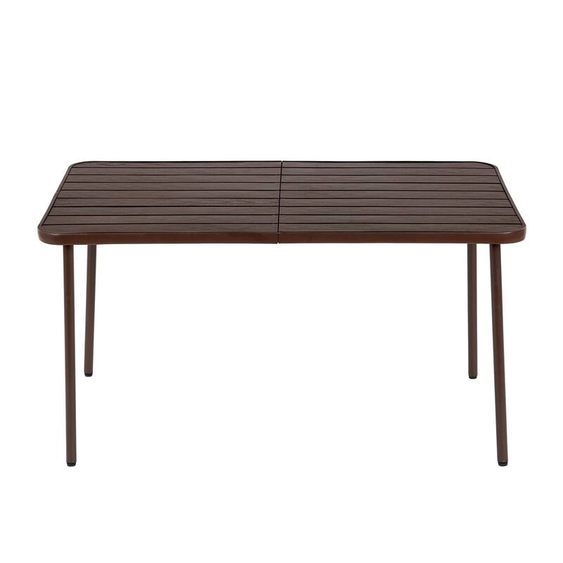 Outdoor 7 Pieces Dining Table Set and 6 Plastic Chairs, Patio Rectangular Steel Dining Table for Courtyard Poolside