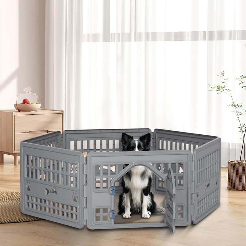 6 Panel Dog Playpen with Door,Thickened Material,Resin Dog Play Pen for Small and Medium Dogs,Portable for Easy Transportation