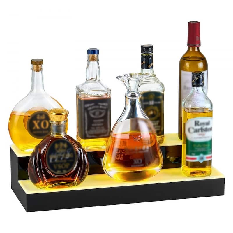 Multi-Color Acrylic LED 2-Tier Wine Bottle Shelf with Remote Control - 20 x 7.9 x 4.5 inch
