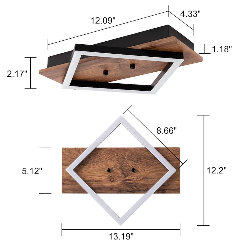 Farmhouse Integrated LED Rectangle Wood Flush Mount Hallway Entryway Light