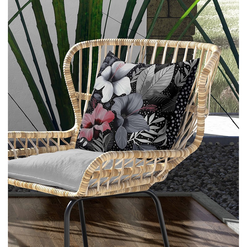 Floral Dots Indoor/Outdoor Reversible Throw Pillow Gray and Red