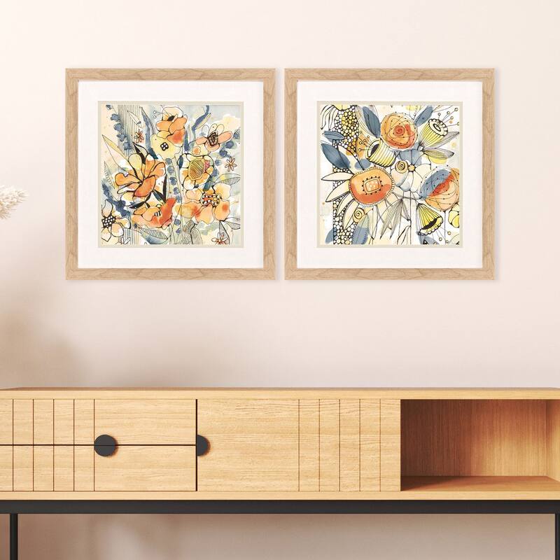 Paragon Bursting Wildflowers Framed Art - Set of 2 - 2-piece Set