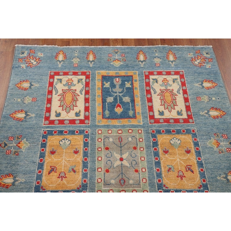 Garden Design Blue Kazak Oriental Area Rug Handmade Wool Carpet - 3'11"x 6'0"