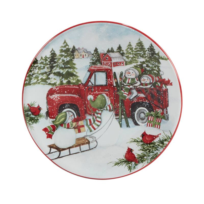 Certified International Red Truck Snowman 6" Canape/Luncheon Plates, Set of 4